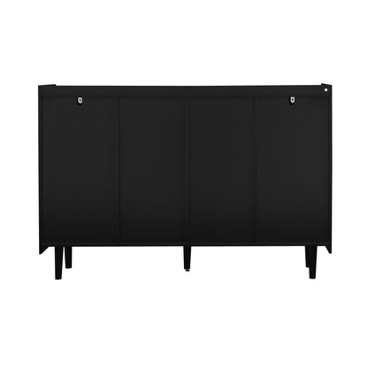 Sideboard Buffet Cabinet, Black Storage Cabinet with Red Doors , 2 Drawers with unique panel styling and 2 Open Storage Compartment, Modern Coffee Bar Cabinet Accent Cabinet for Kitchen, Dining Room,