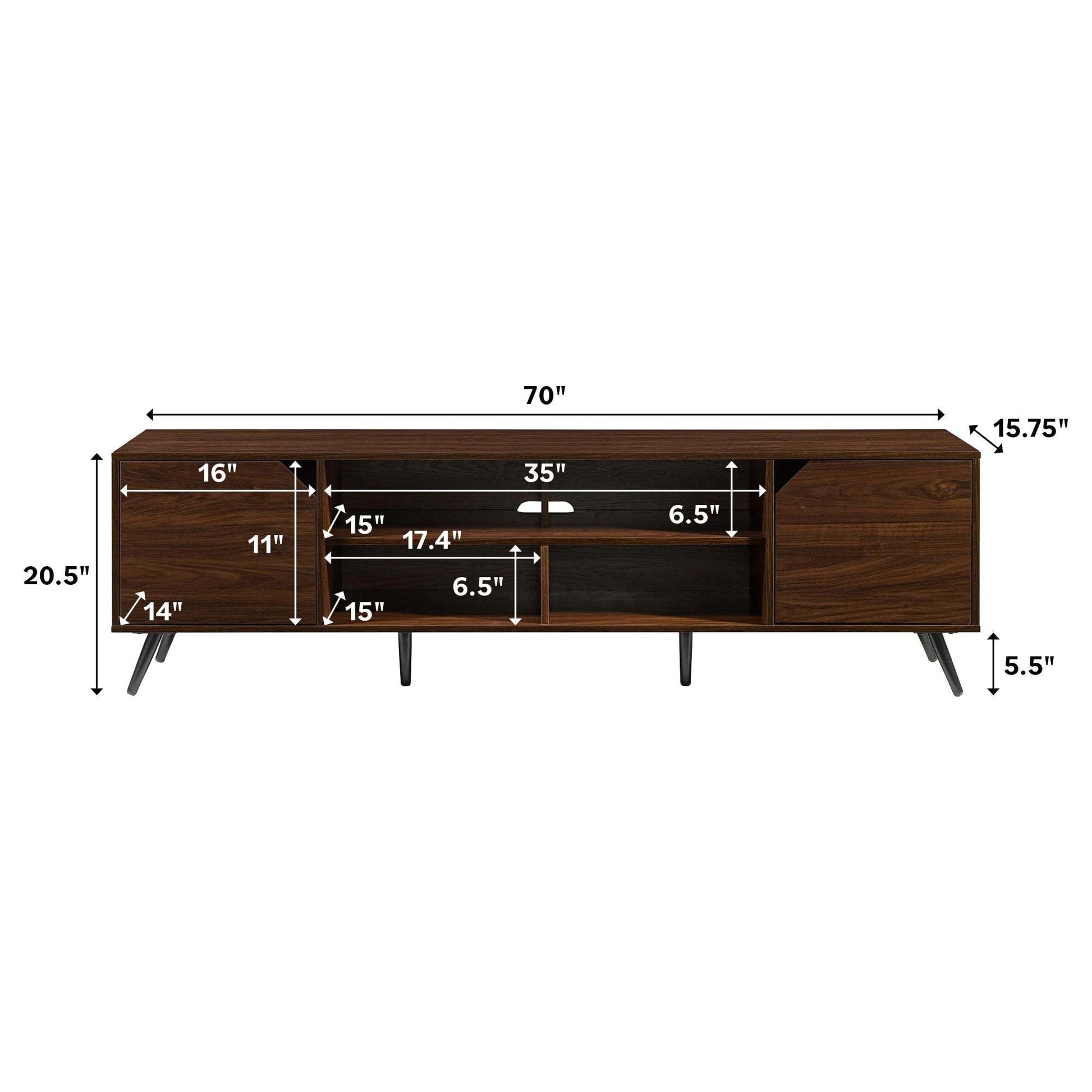 Contemporary 2-Door Minimalist TV Stand for TVs up to 80 inches – Dark Walnut