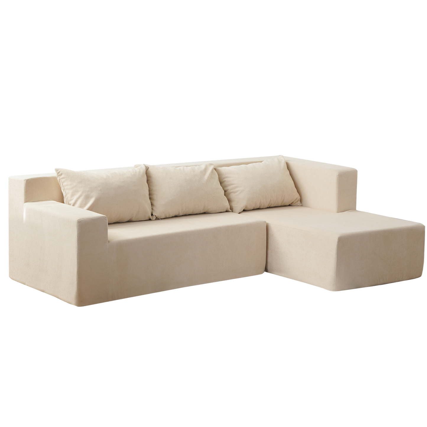 (Video)Compressed Modern Modular Sectional Sofa, L-Shaped Couch Minimalist 2 Pieces Cloud Couch foam Sofa with Pillows for Living Room Apartment, No Assembly Required