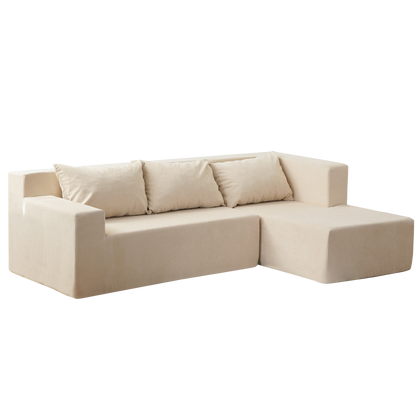 (Video)Compressed Modern Modular Sectional Sofa, L-Shaped Couch Minimalist 2 Pieces Cloud Couch foam Sofa with Pillows for Living Room Apartment, No Assembly Required