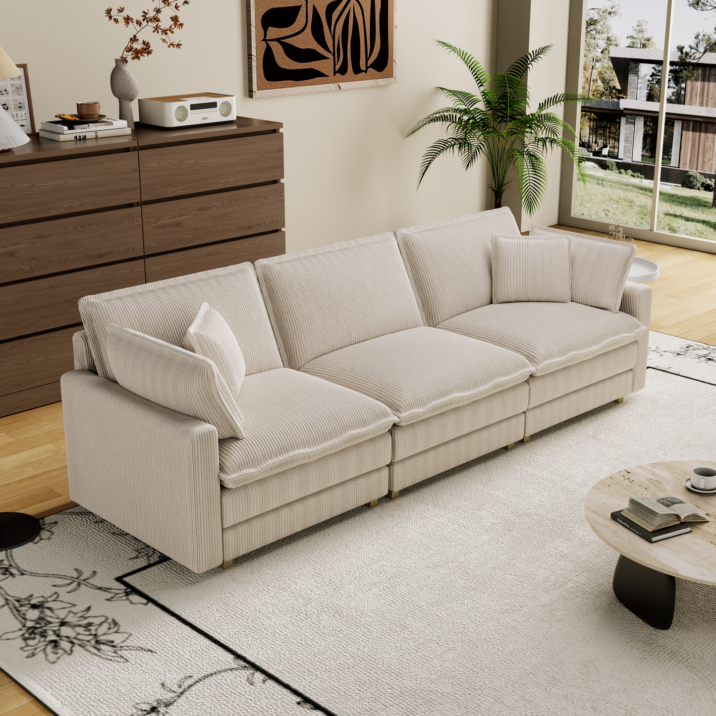 Modular Sectional Sofa,Deep Seat Couch for Living Room , 4 Pillow, Modern L-Shaped Sofa for Living Room Bedroom Apartment,BEIGE