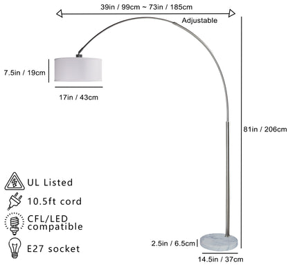 81"H WHITE SINGLE ARCH WITH MARBLE BASE FLOOR LAMP (1PC/CTN) (2.75/46.20)