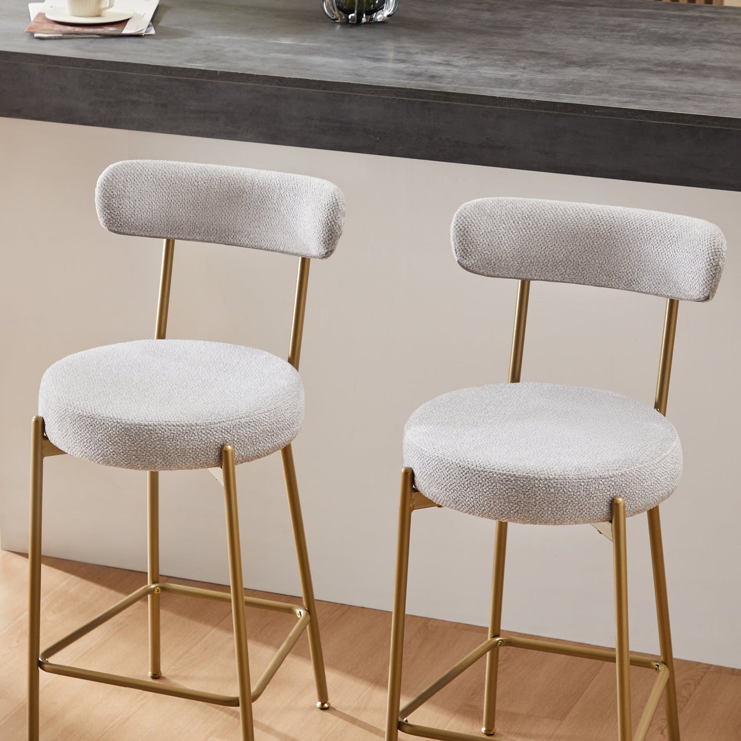 Modern Upholstered Sherpa Bar Stool Set