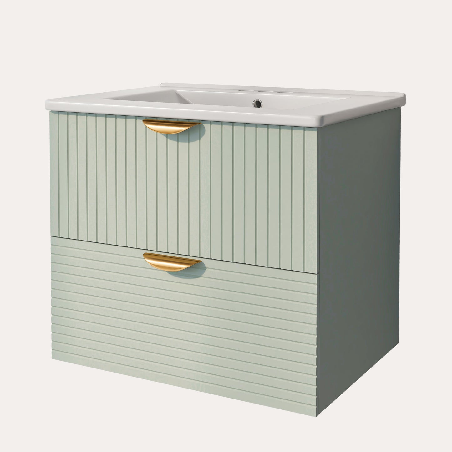 Modern 24-Inch Wall-Mounted Bathroom vanity with 2 Drawers, Green - Ideal for Small Bathrooms