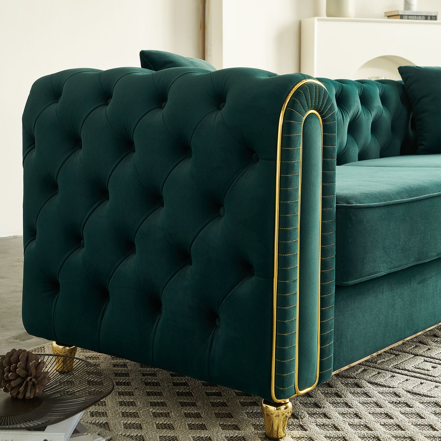 86'' W Luxury Modern Tufted Sofa with 2pcs of toss pillows for Living Room ,Bedroom,Green Color