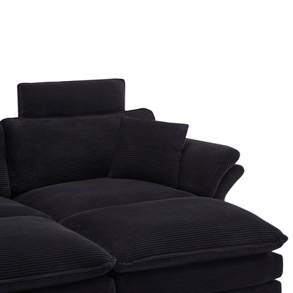 [VIDEO/New] Deep Seat Sectional Sofa, Comfortable Cloud Sofa with Ottomans, loveseat Sofa, 85.8''Modern Corduroy Upholstered Sectional Sofa for Living Room, Apartment, Studio, Office (Black).