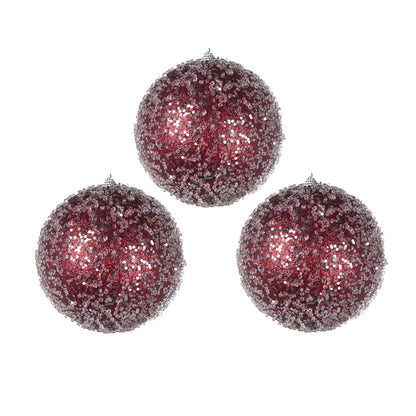 6" Red Glittered Ball Ornament, Decorative Hanging Ball Christmas Tree Ornaments for Holiday Party Decorations, Set of 3