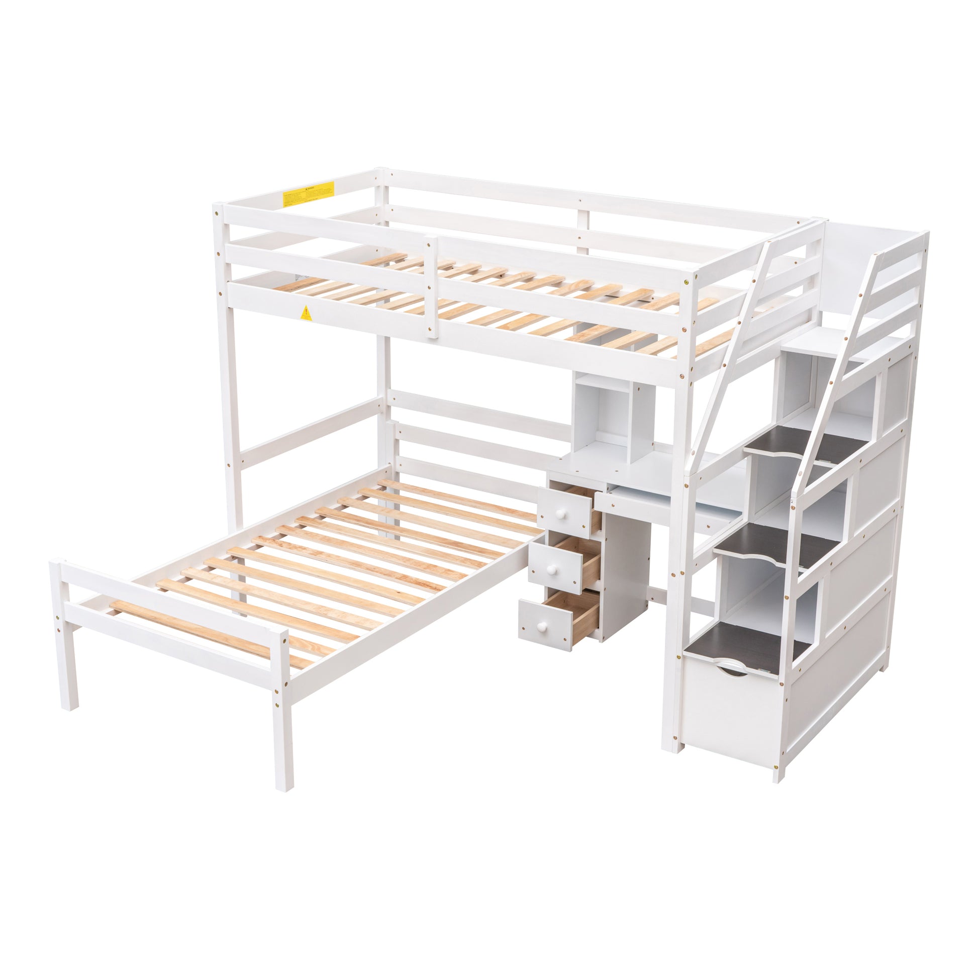 Twin Size Loft Bed with a Stand-alone Bed, Storage Staircase, Desk, Shelves and Drawers, White