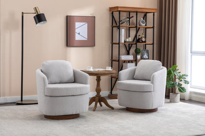 035-Boucle Fabric Swivel Accent Chair With Soild Wood Round Brown Base Leg,Light Gray