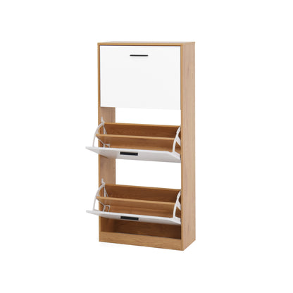 Shoe Storage Cabinet with 3 White Panel Flip Drawers, Freestanding Organizer for Entryway, Narrow Shoe Rack Cabinet