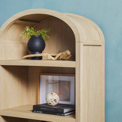 Modern 5 Shelf Open Arched Bookshelf - Oak