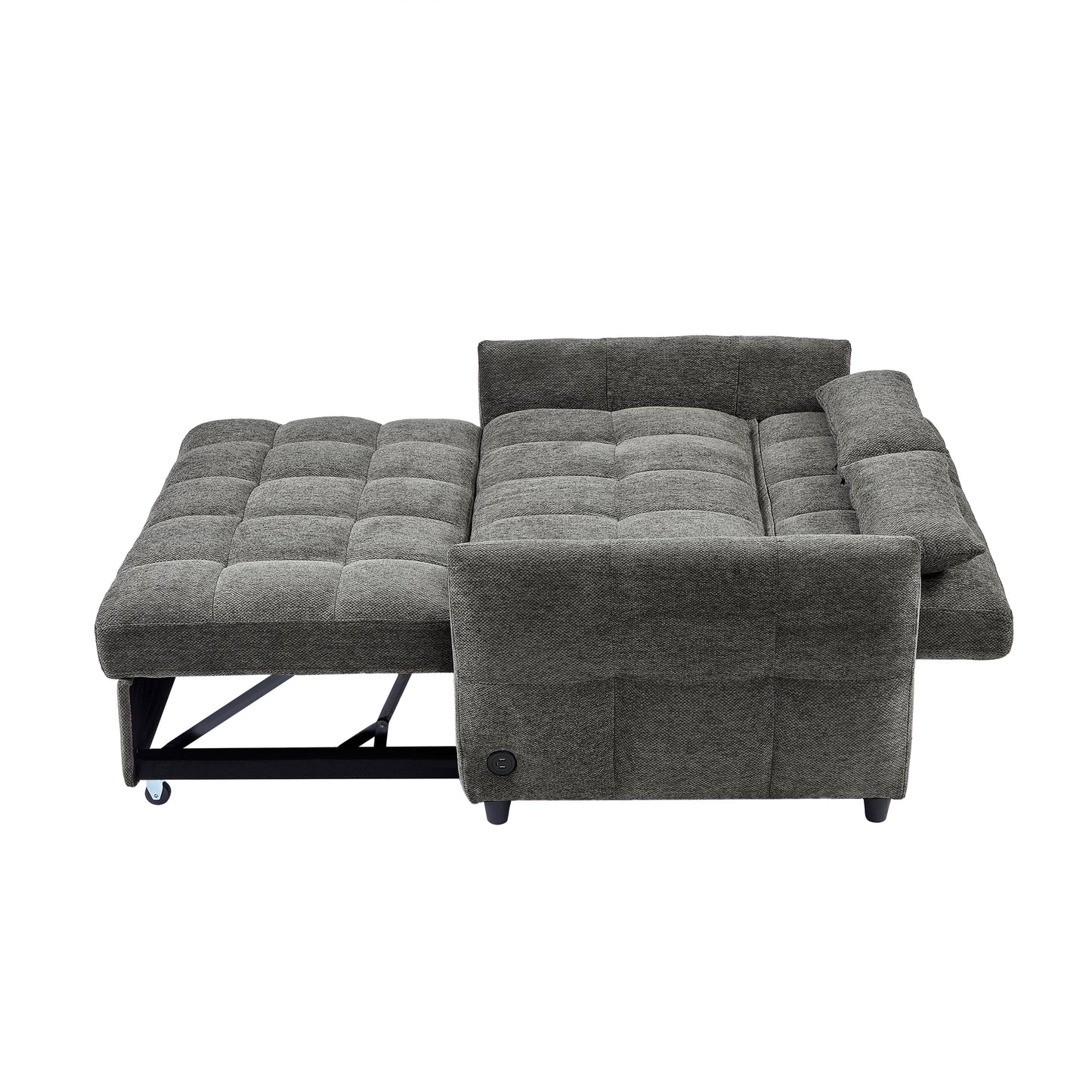 52.8" Loveseat Sofa Pull-out Sofa Bed Tufted Sleeper Sofa with an Adjustable Backrest, Three USB Ports and Two Lumbar Pillows for Living Room, Grey