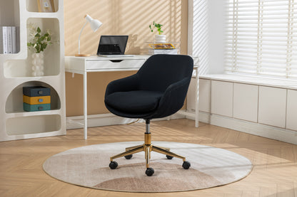 046-Mesh Fabric Home Office 360°Swivel Chair Adjustable Height With Gold Metal Base,Black