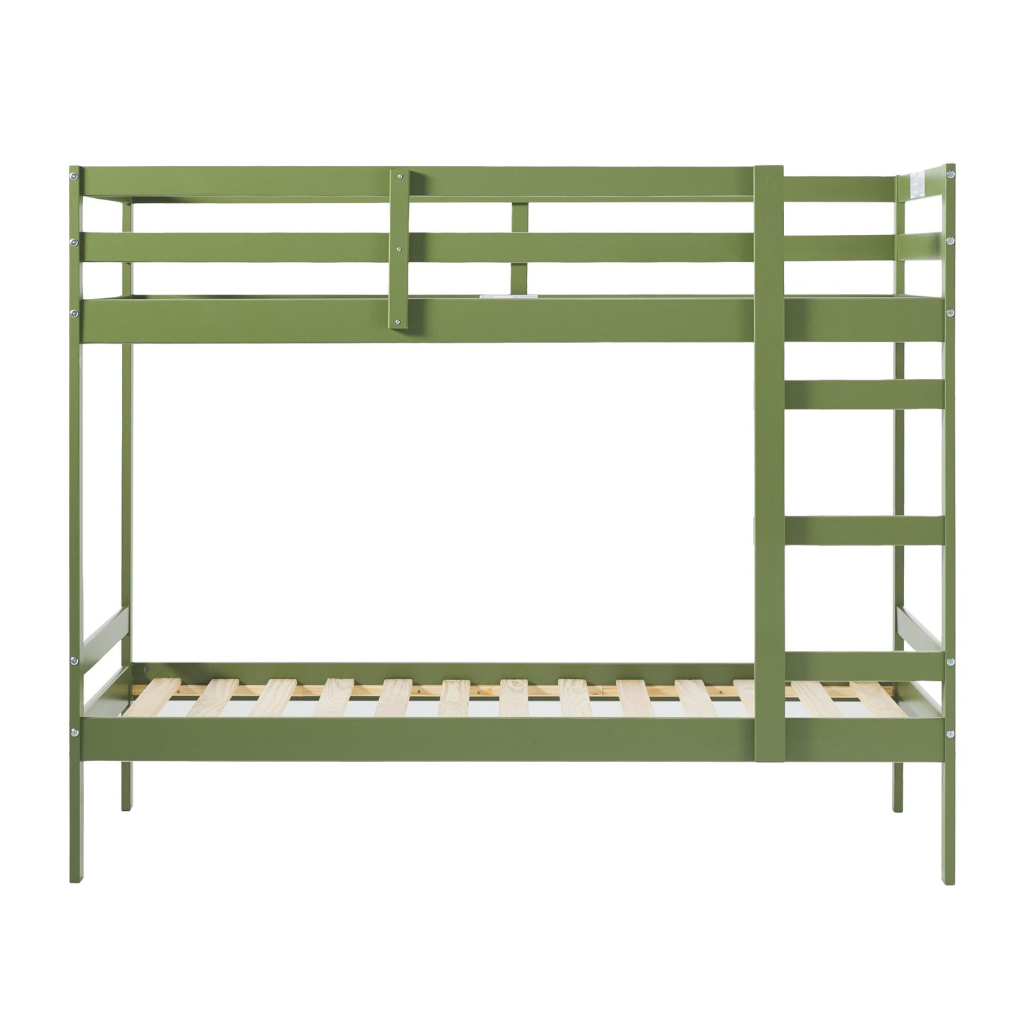 Modern Simple Solid Wood Twin Over Twin Bunk Bed, Olive Green