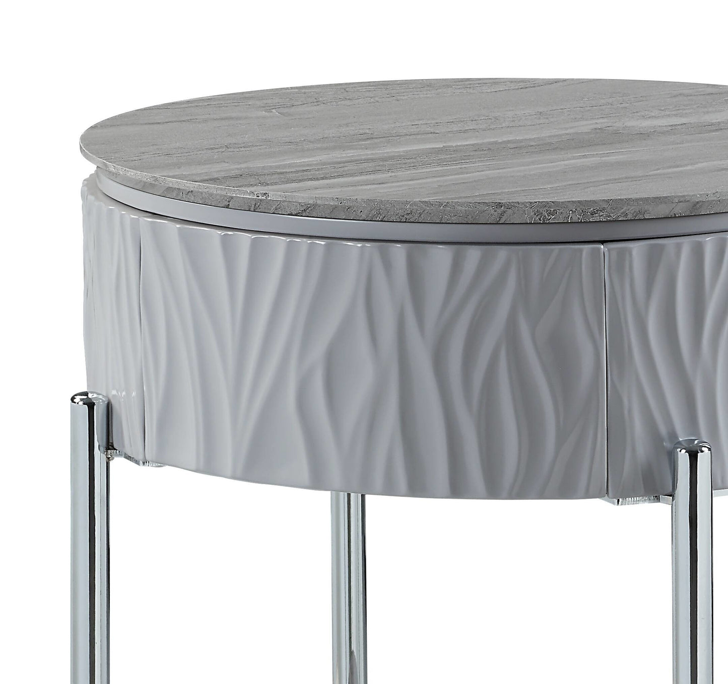 Yukino Gray High Gloss & Chrome Finish End Table