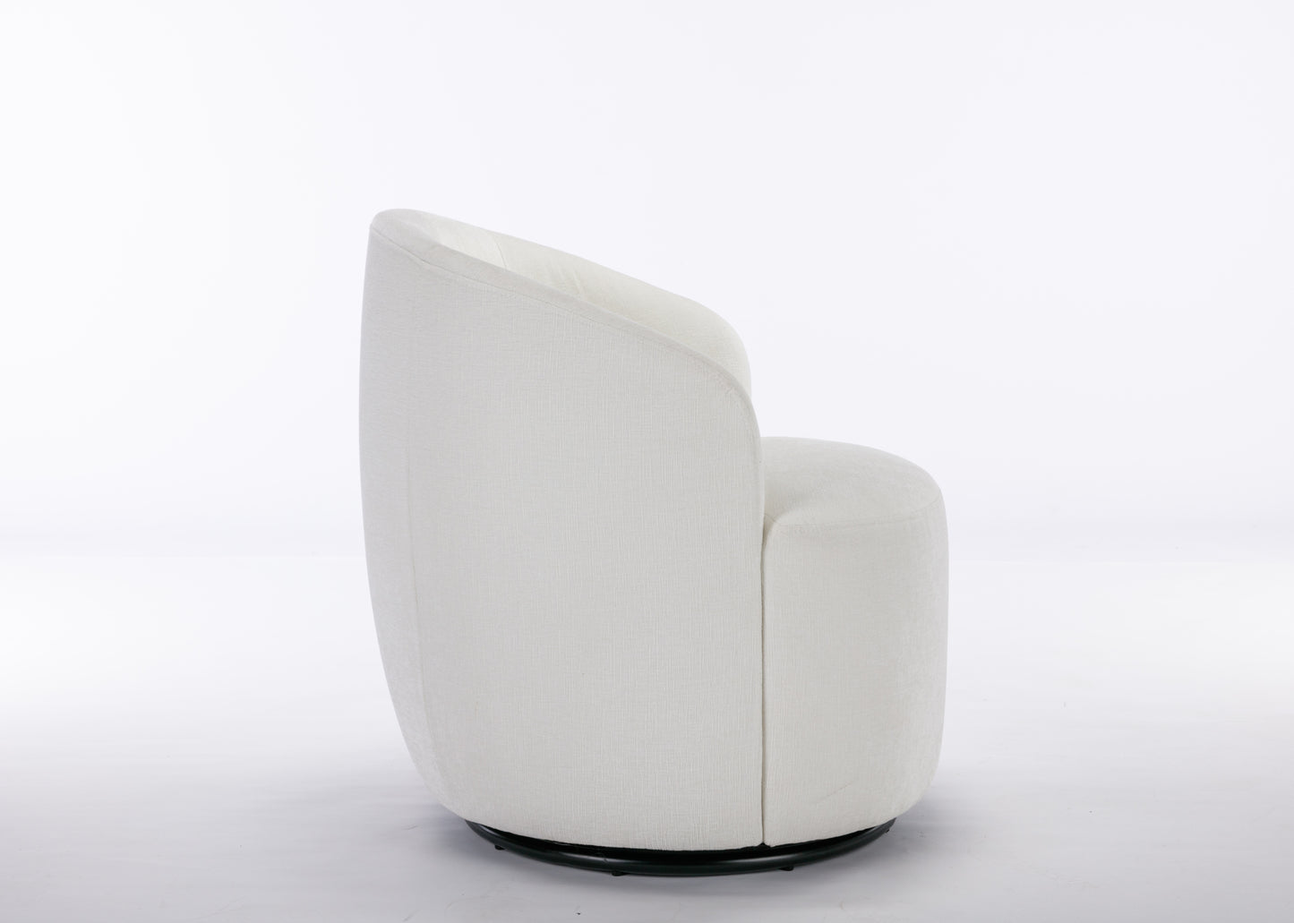 Chenille Fabric Swivel Accent Armchair Barrel Chair With Black Powder Coating Metal Ring,Ivory