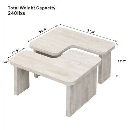 47.24*23.62 inch and 35.43*31.49 inch Rectangle Wood Detachable Coffee Table, Single L Shape Farmhouse Coffee Table for Dining Room, Garden, white