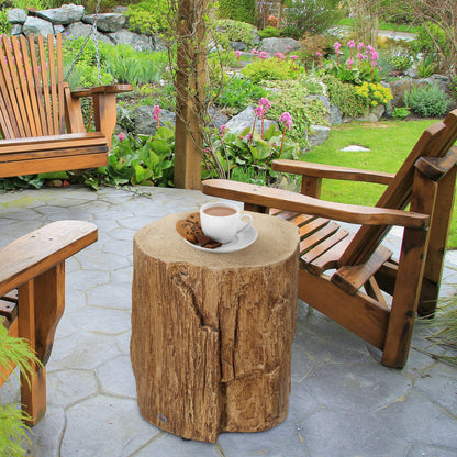 HOMCOM Tree Stump Stool, Decorative Side Table with Round Tabletop, Concrete End Table with Wood Grain Finish, for Indoors and Outdoors, Natural