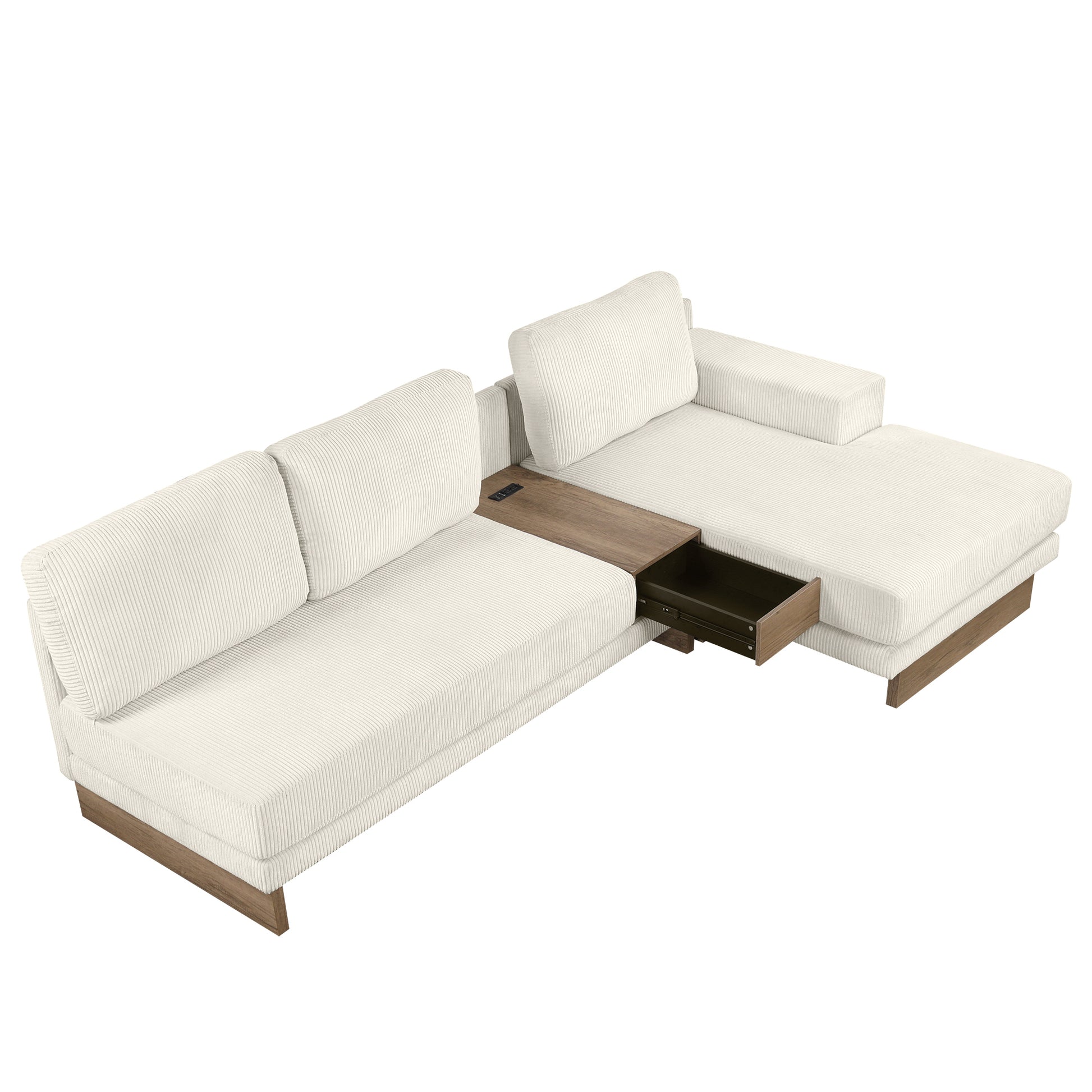 114" L-shaped Sofa Sectional Sofa with Two USB Ports and Two Power Sockets, a Storage Drawer and a Reversible Chaise Lounge for Living Room, Beige