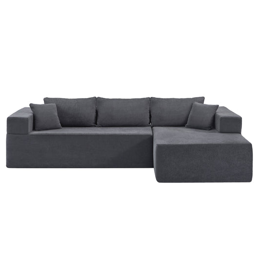 L-Shape Modular Sectional Living Room Sofa Set Upholstered Sleeper Sofa for Living Room,16.53 Inch Cushion Heightening, 2 PC Free Combination,Grey