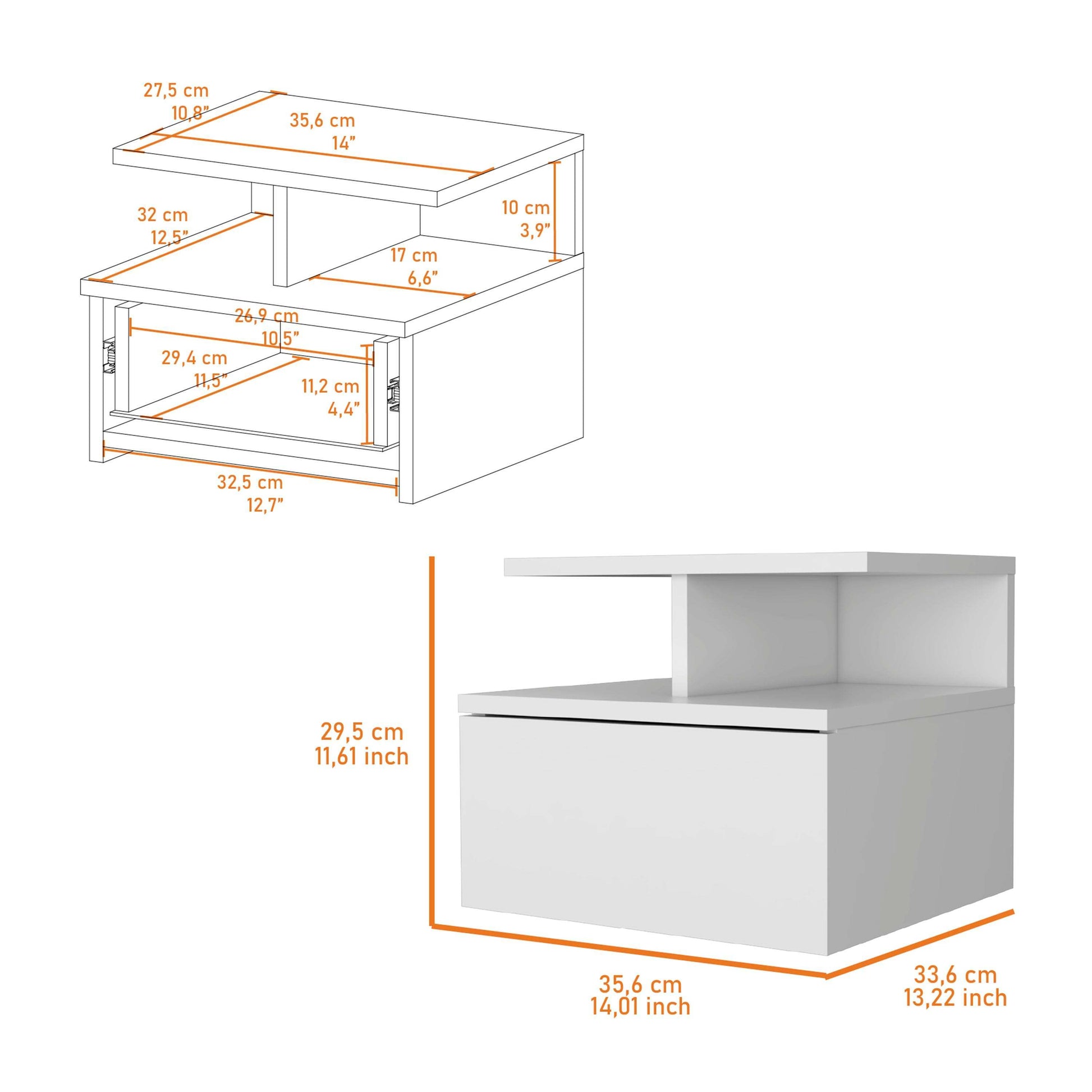 Mason White 1-Drawer Floating Nightstand