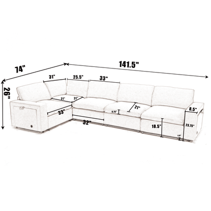 [NEW ARRIVED] [VIDEO PROVIDED]Sectional Couches For Living Room,Modular Couch,Wireless Charging Port & Cup Holders,5-seat ,DIY Combination,L-shaped Sofa,Book Storage Space,Soft Linen Fabric,Gray