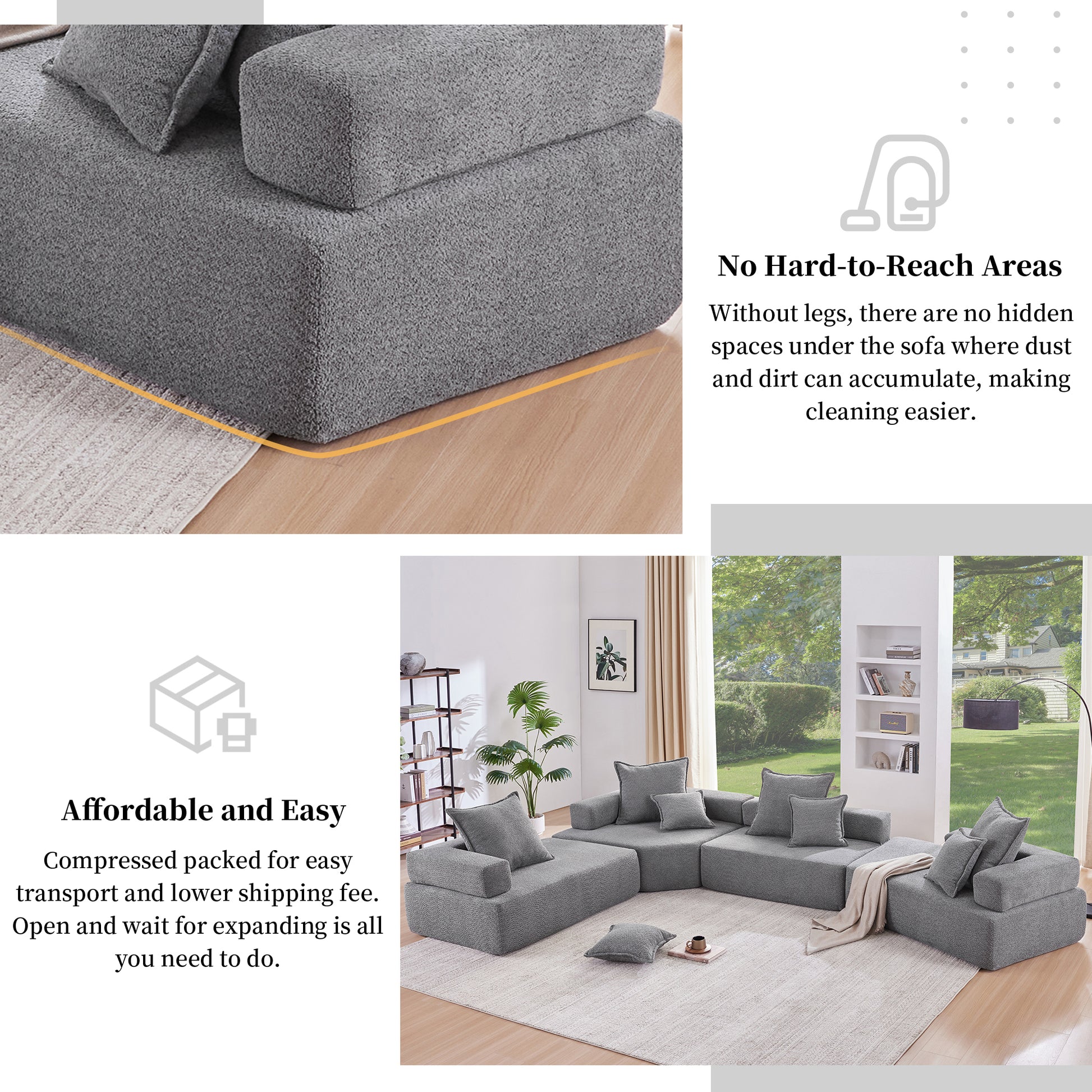 Special-shaped Frame for Oversized Modular U Shaped Sectional Sofa,Luxury Boucle Floor Couch Set,Convertible Sleeper Couch,Spacious Foam-Filled Sofa Bed for Living Room