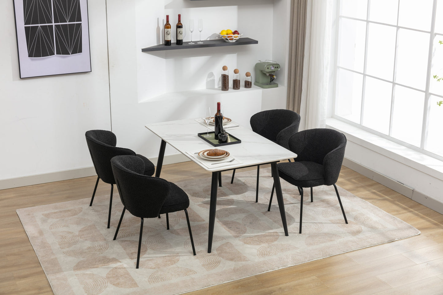 Retro Minimalist Modern Boucle Fabric Dining Chairs