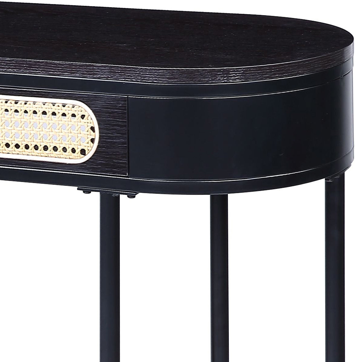 Black Oval Sofa Table with Bottom Shelf