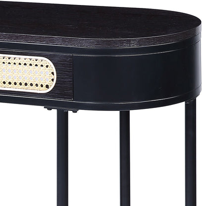 Black Oval Sofa Table with Bottom Shelf