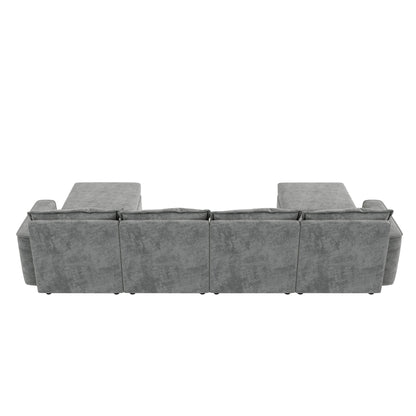 [VIDEO provided][New]115*58" Chenille Modular Sectional Sofa,U Shaped Reversible Couch,Free Combination,6 Seat Sleeper Sofa Bed with Ottoman,Convertible Oversized Indoor Furniture for Living Room,Gray