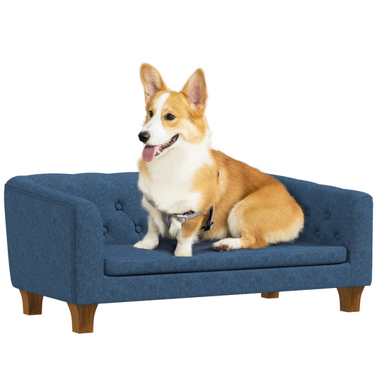 PawHut Raised Dog Sofa, Elevated Pet Couch for Small and Medium Dogs, with Removable Soft Cushion, Anti-Slip Pads, Simple Installation, Blue