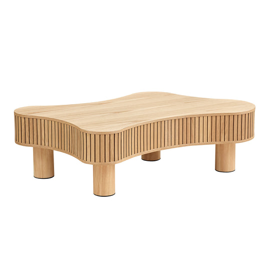 42.52 Inch Modern Wooden Handcraft Drum Coffee Table Irregular Shaped Coffee Table for Living Room,Small Coffee Table with Sturdy Pedestal,Natural Color