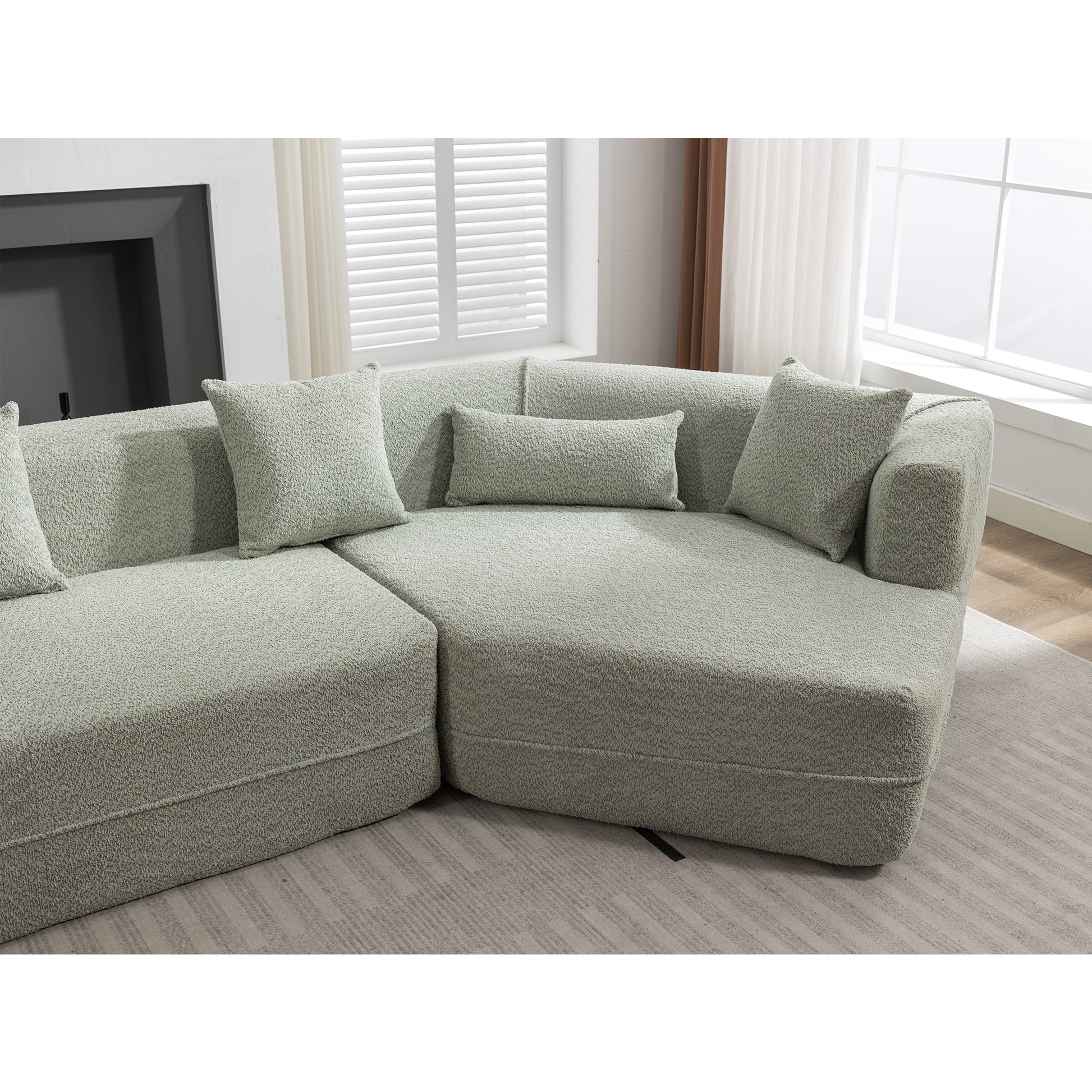 [VIDEO PROVIDED][ New And Upgraded Extended Edition]Modular sofa , modern minimalist style sofa,  upholstered ,  free combination, round fiber fabric, anti-wrinkle fabric,Dimension extension,Green