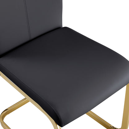 Table and chair set.Modern Luxurious Round Tempered Glass Dining Table Set-40*40 inch with 6 Black PU Chairs.C-tube Gold Metal Chair Legs.Bring a comfortable home experience to the kitchen, bedroom.