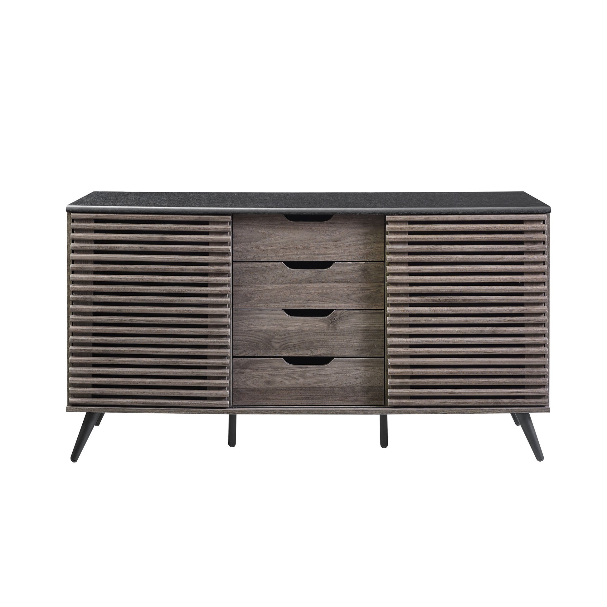 Contemporary Sliding Slat-Door Sideboard - Ebony/Slate Grey