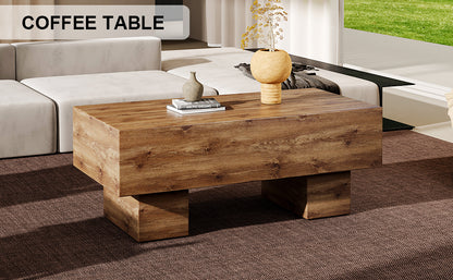 This modern rectangular coffee table features a stylish wood color, making it an ideal addition to any living room or apartment, and measures 43.3 "x 21.6" x 17.2 ".