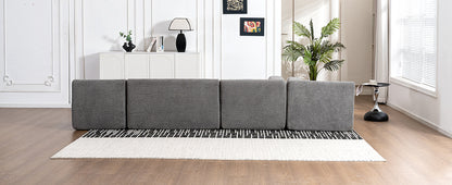 143.7" Upholstered Sofa Free-combined Sofa Couch with Two Chaise Lounge and Five Back Pillows for Living Room, Light Gray