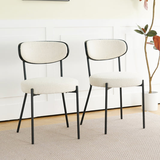 Modern simple  dining chair home bedroom stool back dressing chair student chair black metal legs(set of 2)