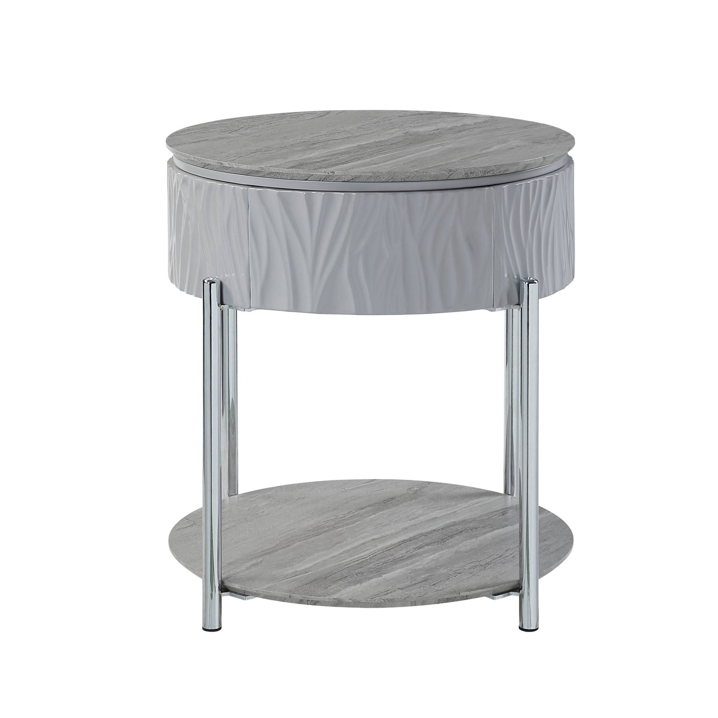 Yukino Gray High Gloss & Chrome Finish End Table