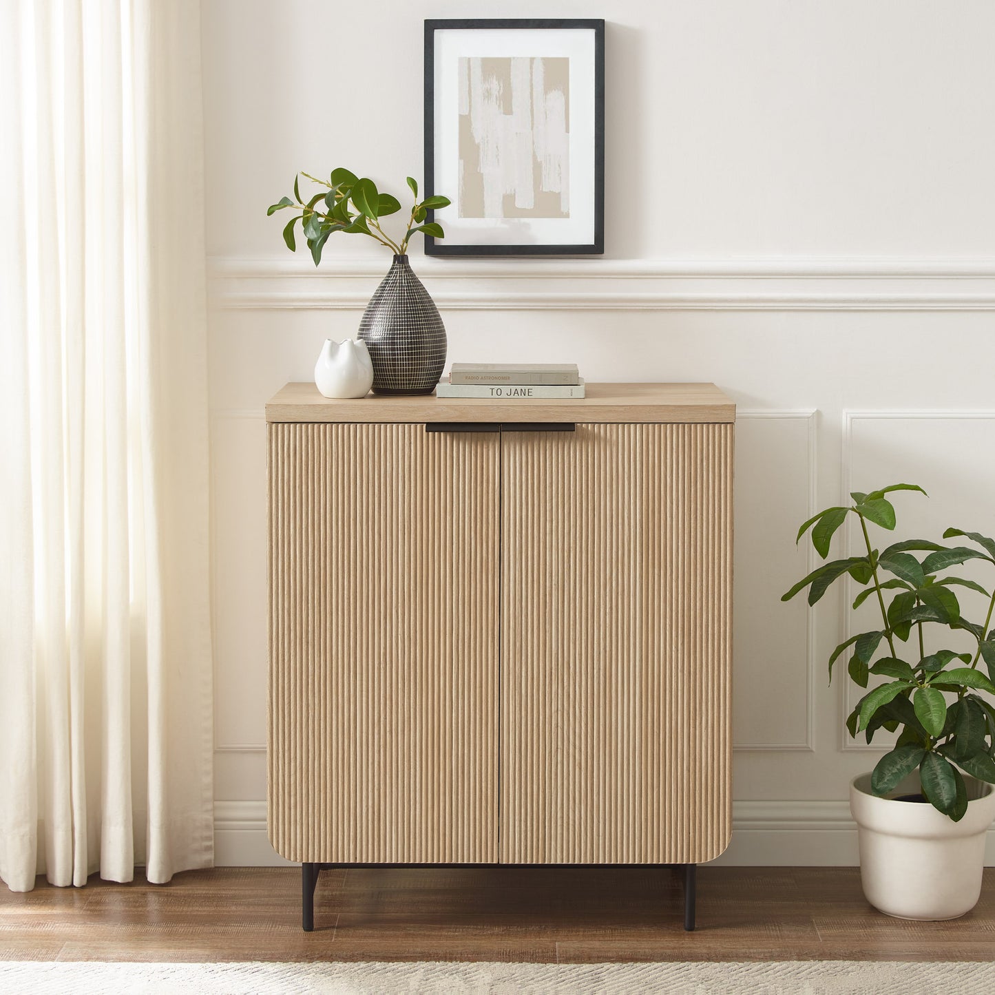 Modern Scandi Fluted-Door Storage Console – Coastal Oak