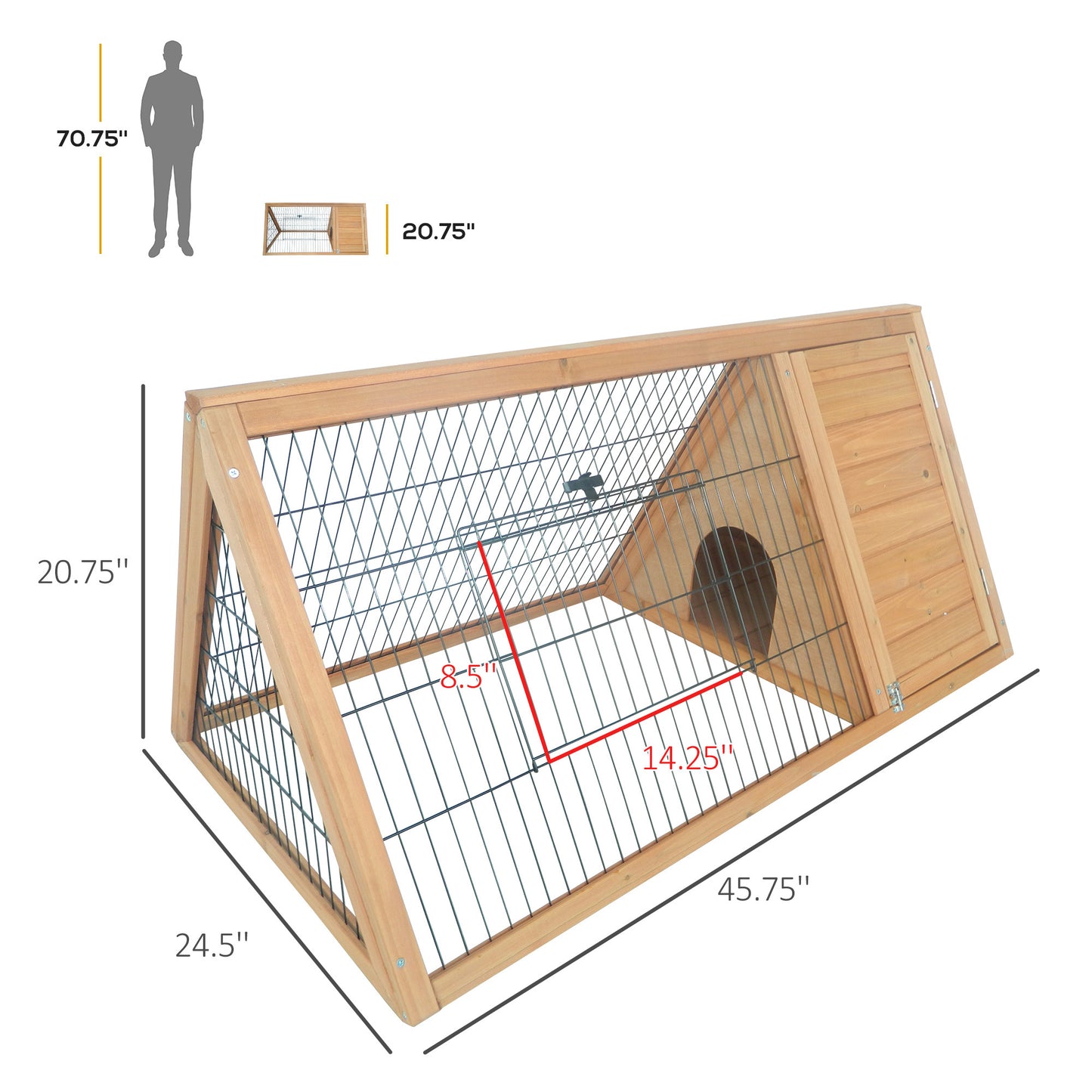 PawHut 46" x 24" Wooden A-Frame Outdoor Rabbit Cage Small Animal Hutch with Outside Run & Ventilating Wire, Yellow