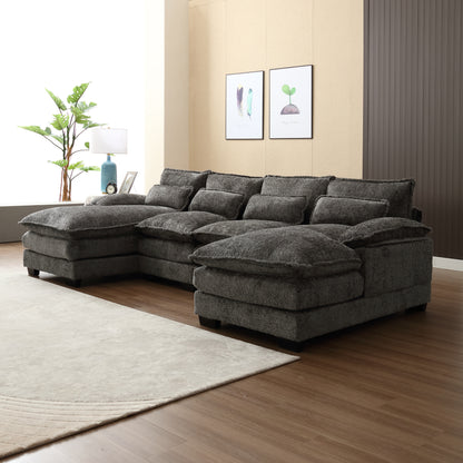 UNITED WE WIN Modern Large chenille Fabric U-Shape Sectional Sofa