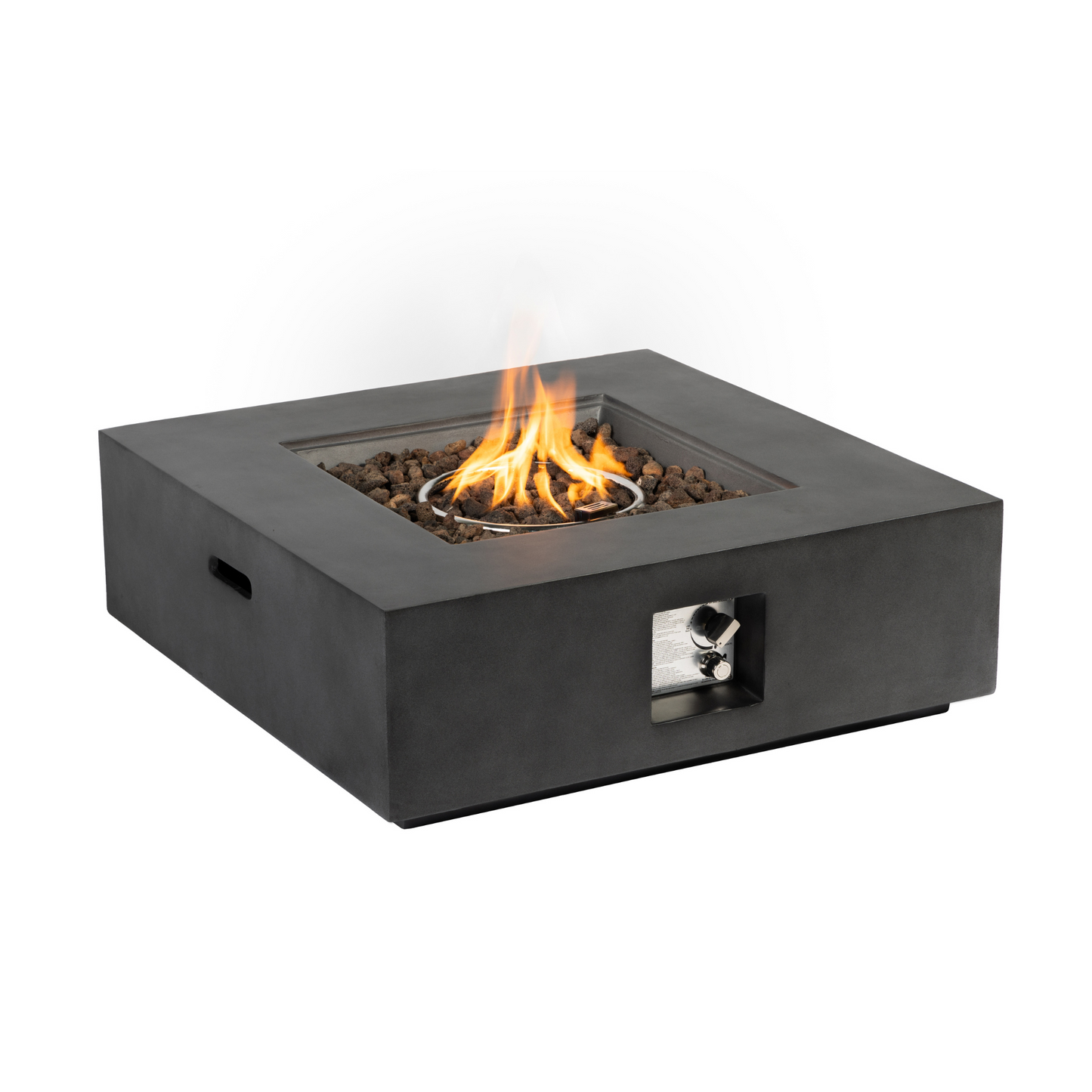 Outdoor Propane Fire Pit Table,Square Stone 35-inch Planter Base, 50,000 BTU Stainless Steel Burner, Free Lava Rocks and Waterproof Cover