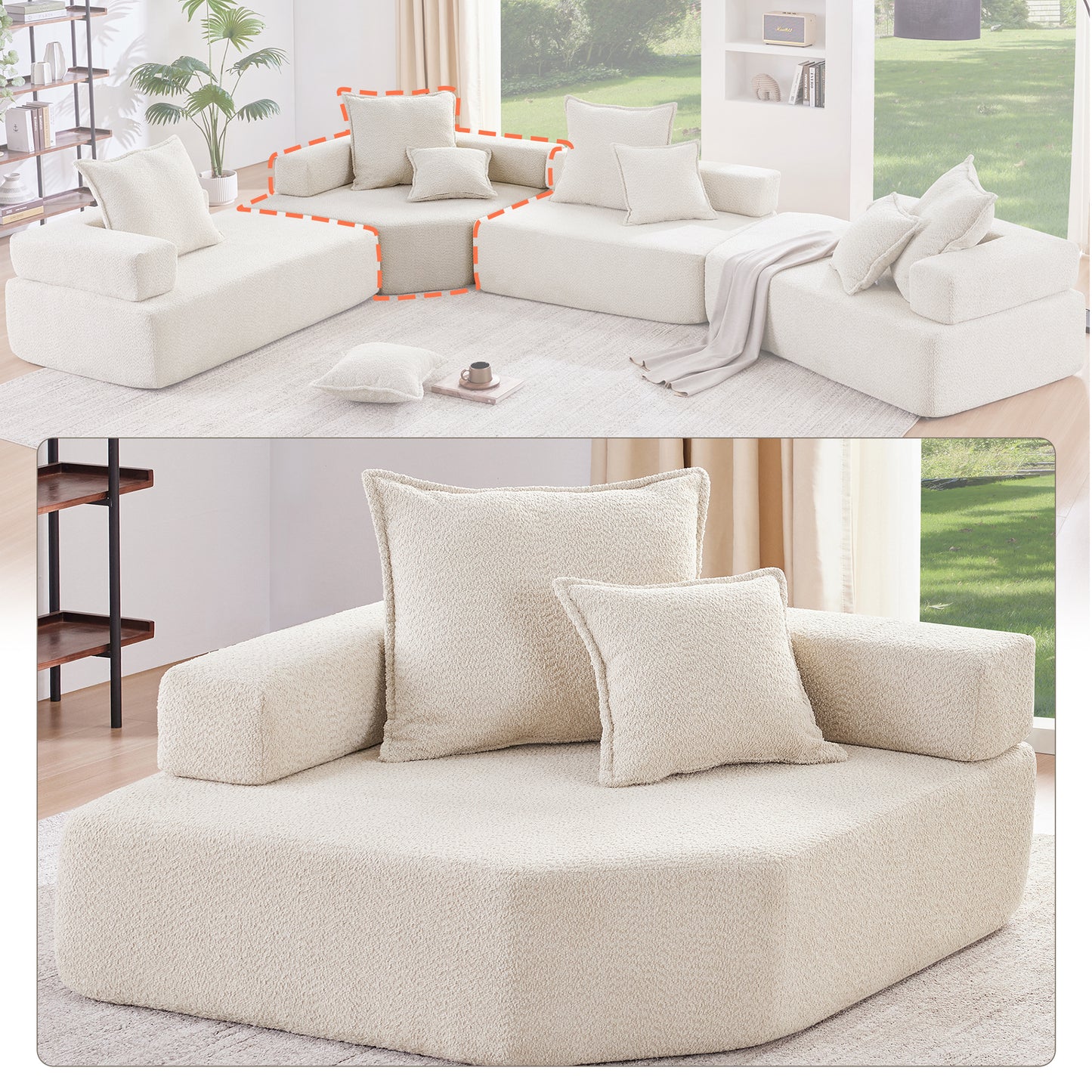 Corner Frame for Oversized Modular U Shaped Sectional Sofa,Luxury Boucle Floor Couch Set,Convertible Sleeper Couch,Spacious Foam-Filled Sofa Bed for Living Room