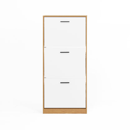 Shoe Storage Cabinet with 3 White Panel Flip Drawers, Freestanding Organizer for Entryway, Narrow Shoe Rack Cabinet