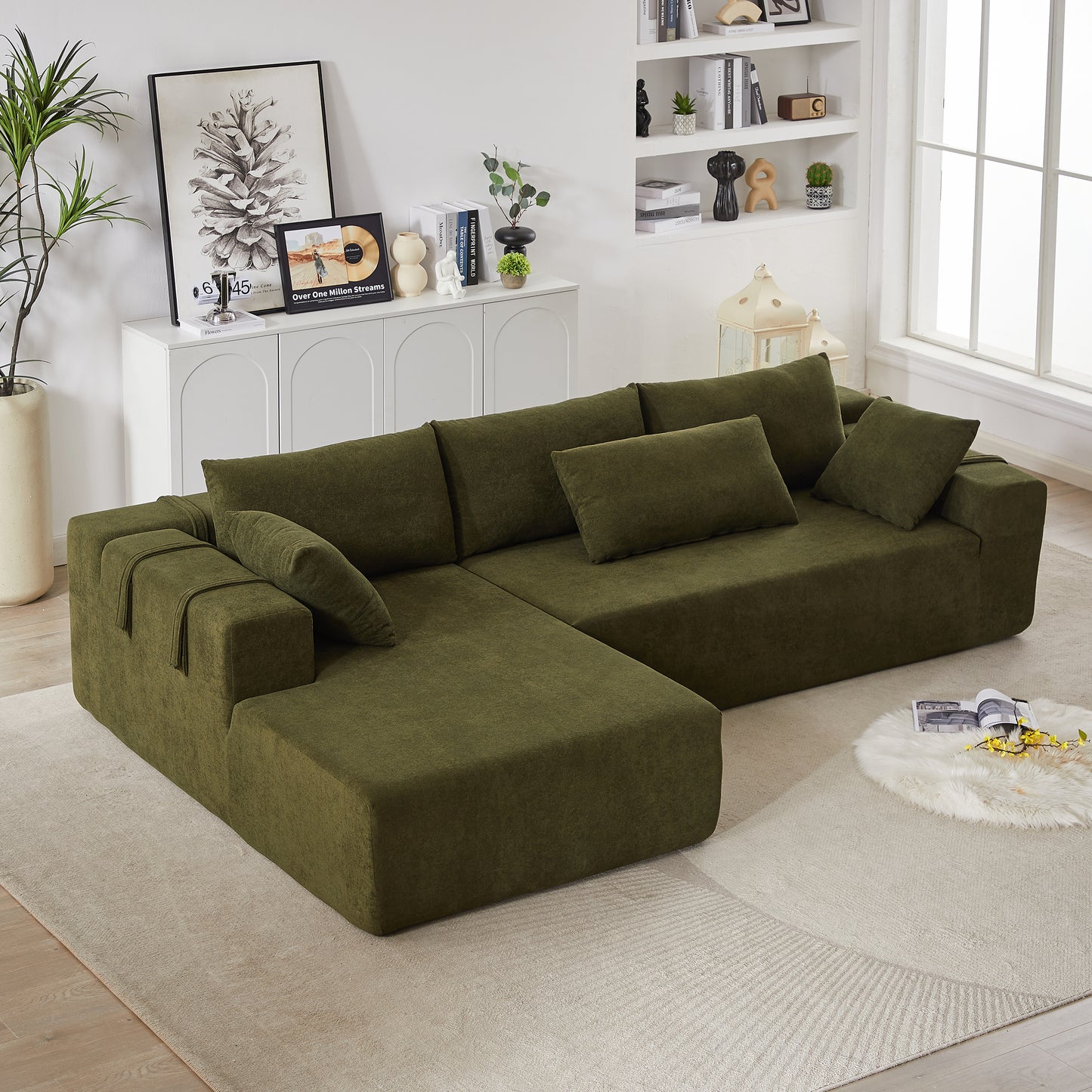 Modern Chenille Upholstered Sectional Sofa Couch Set,Modular 108" L Shaped Sectional Living Room Sofa Set With 6 Pillows,Free Combination Sofa Couch for Living Room,Bedroom(Left Chaise)