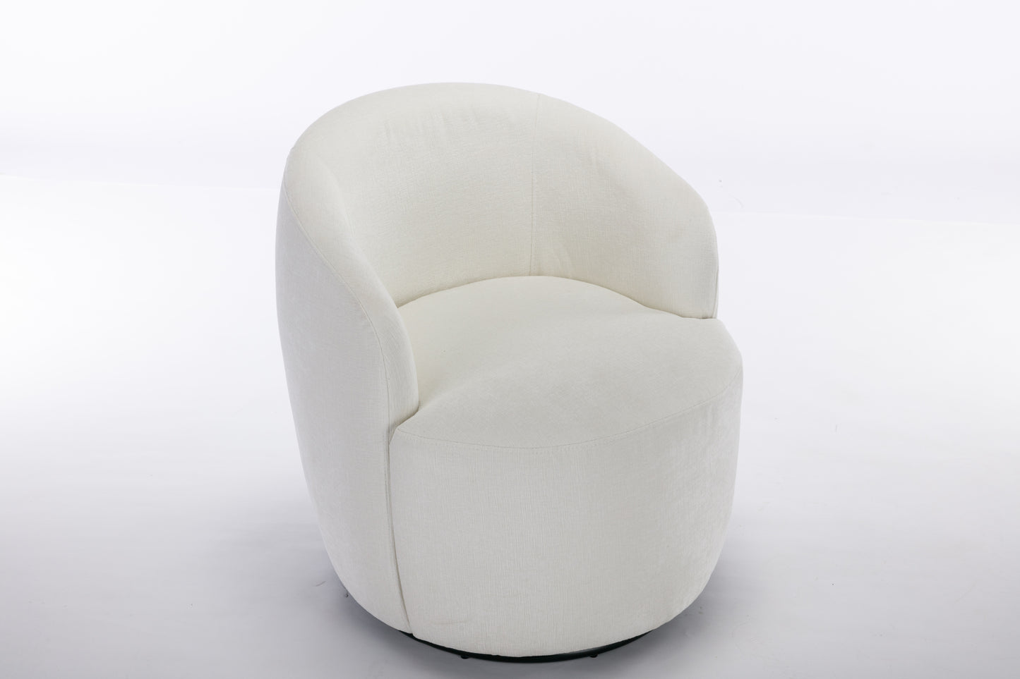 Chenille Fabric Swivel Accent Armchair Barrel Chair With Black Powder Coating Metal Ring,Ivory