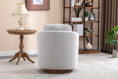 035-Boucle Fabric Swivel Accent Chair With Soild Wood Round Brown Base Leg,Light Gray