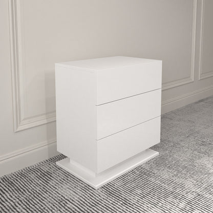 LED Nightstand with 3 drawers,White bedside Table ,Modern End Side Table for Bedroom